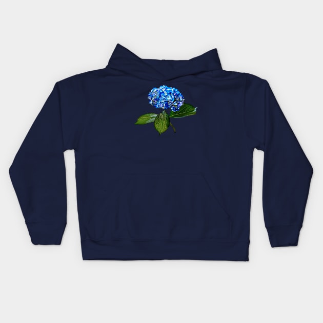 Blue Hydrangea With Leaves Kids Hoodie by SusanSavad